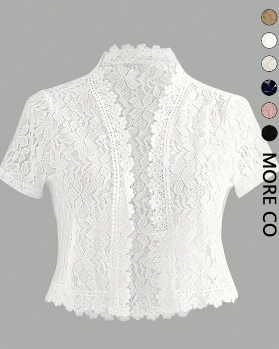 Frakk Solid Farge Blomster Blonder Kort Erme