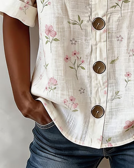 Bluse Lite Blomstret Trykk Knapp Avslappnet