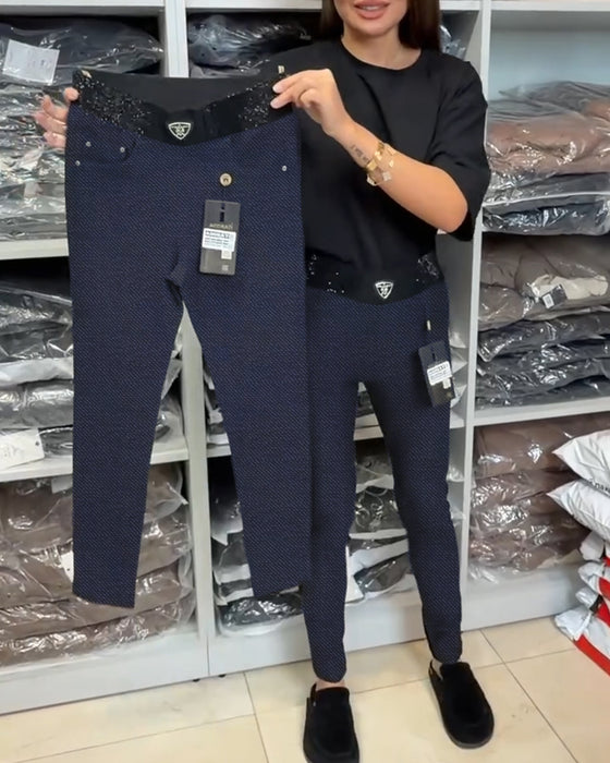 Stilfulle Bukser I Ensfarget Stretch