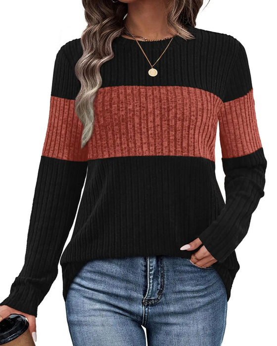 Topp Rund Hals Ribbet Kontrasterende Farge