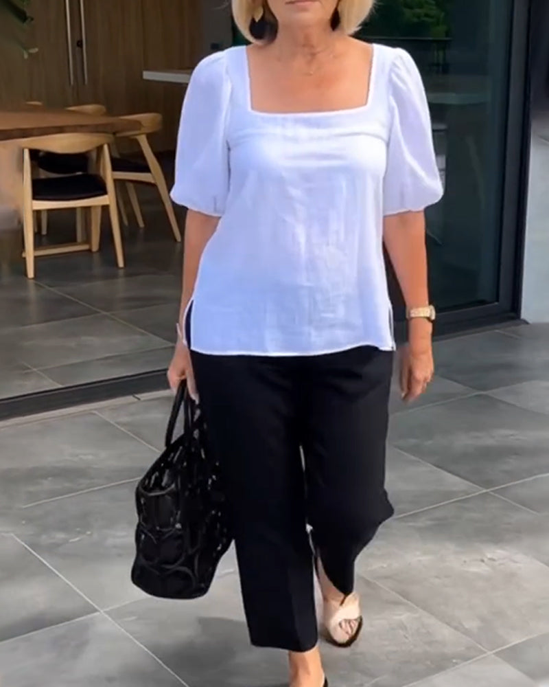 Blus Firkantet Hals Casual Puffermer