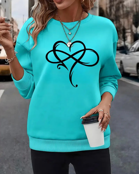 Sweatshirt Uformell Langermet Trykket Rund Hals