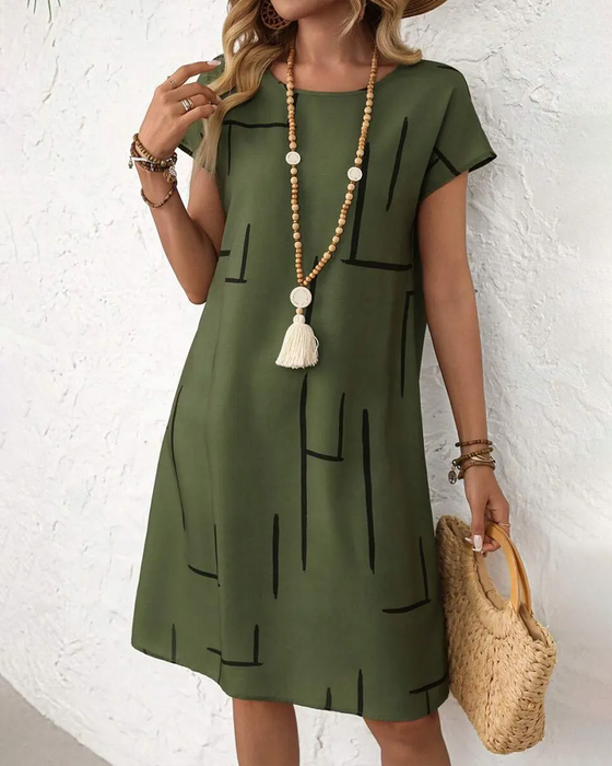 Kjole Dame Sommer Casual Trykk Rund Hals