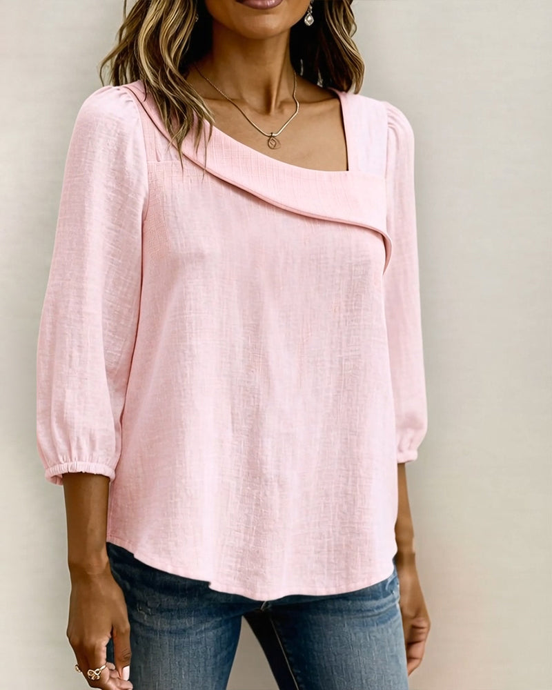 Bluse Ensfarget Trekvart Erm