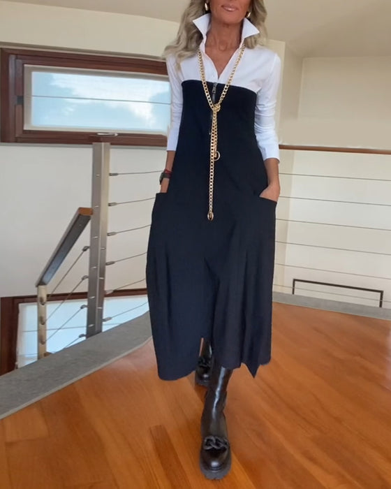 Fasjonabelt ensfarget skjørt med glidelås og lomme