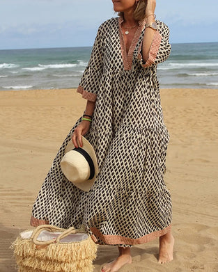 Kjole Med Rutemønster Og Løs Passform