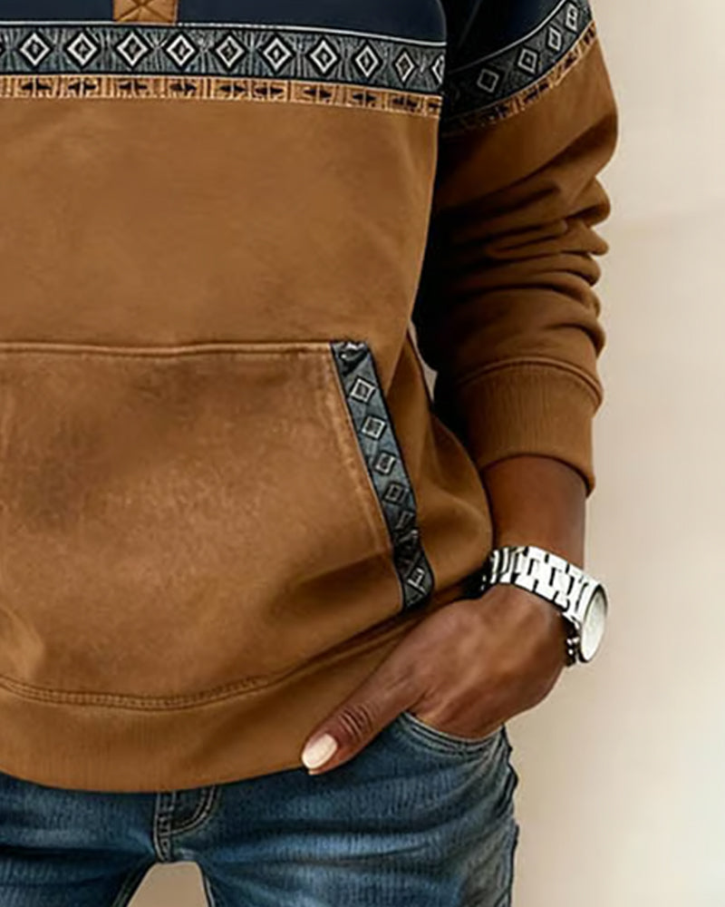 Retro Genser Med Fargeblokkering Og Pelskrage