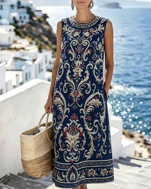 Kjole Vintage Blomstret Ermeløs Lang