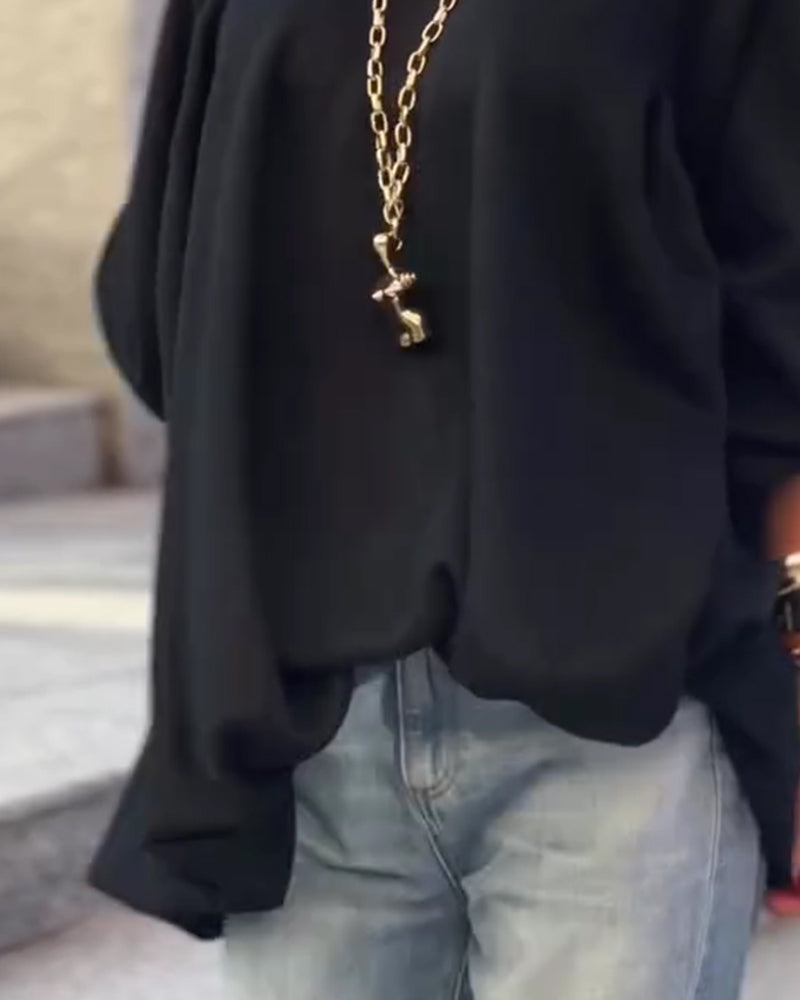 Sweatshirts Ensfarget Løs Uregelmessig