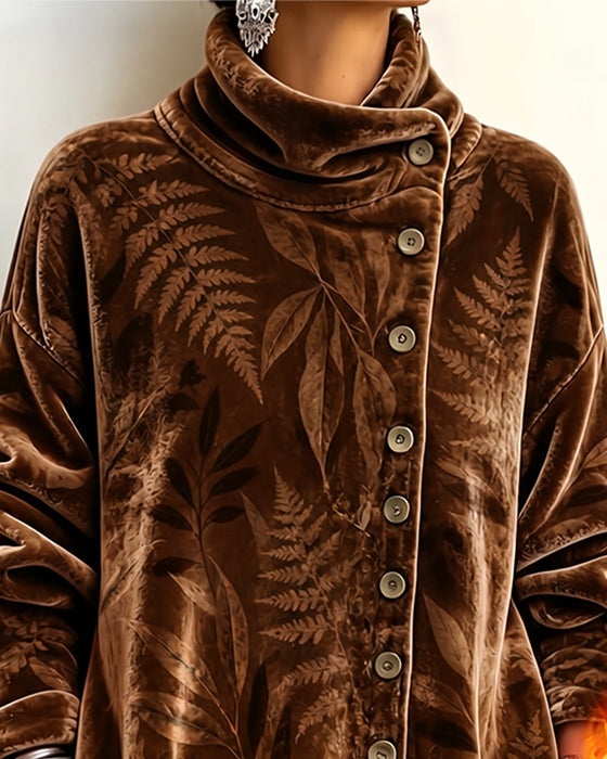 Topp Turtleneck Knapp Blad Trykk