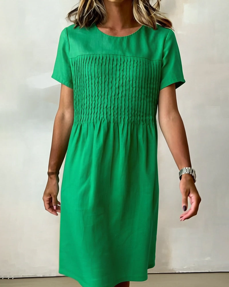Kjole Rund Hals Plissert Avslappet