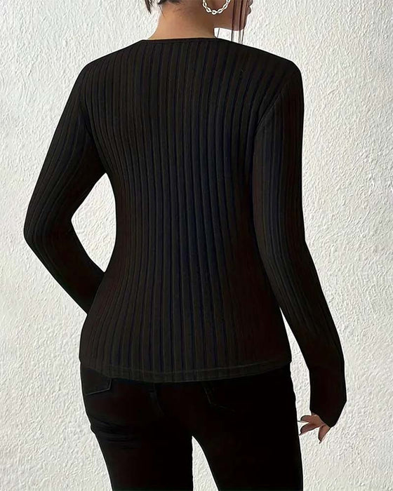 Bluse Med V-Hals Og Lange Ermer