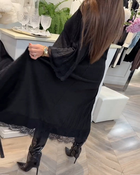 Kjole Rund Hals Løs Blonder Patchwork