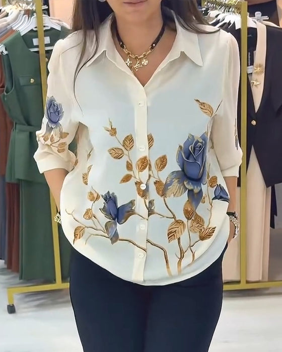Bluse Krage Puff Erme Knappefront