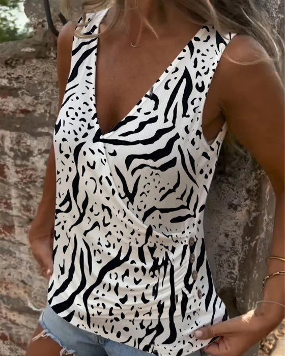 Vest casual v-hals kryssknapp trykt