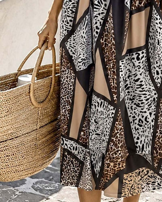Kjole Geometrisk Patchwork Leopard Full Skjørt Maxi