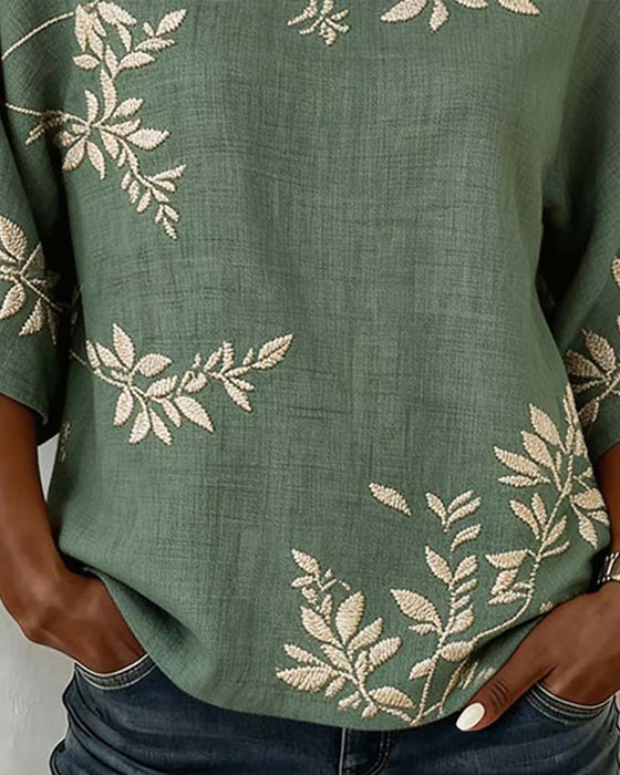 Bluse Rund Hals Flaggermusermer Stripet