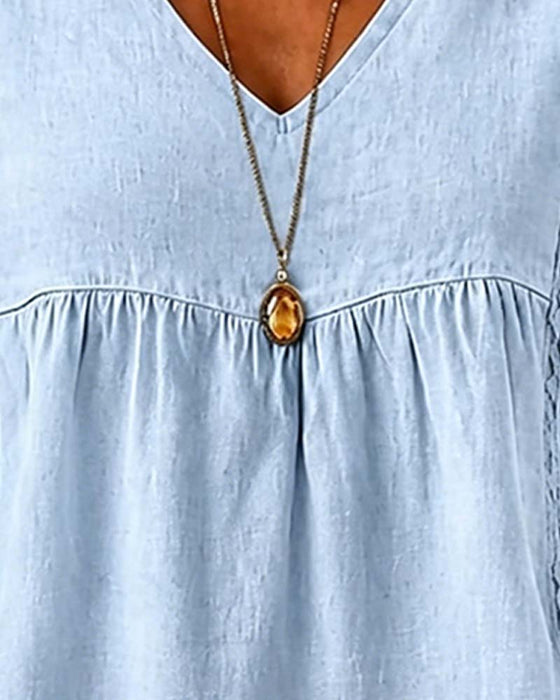 Bluse V-Hals Rynket Kort Erme