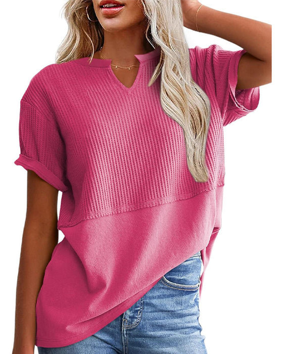 T-Skjorte Innsnørt Midje Lappeteppe V-Utringning Pullover