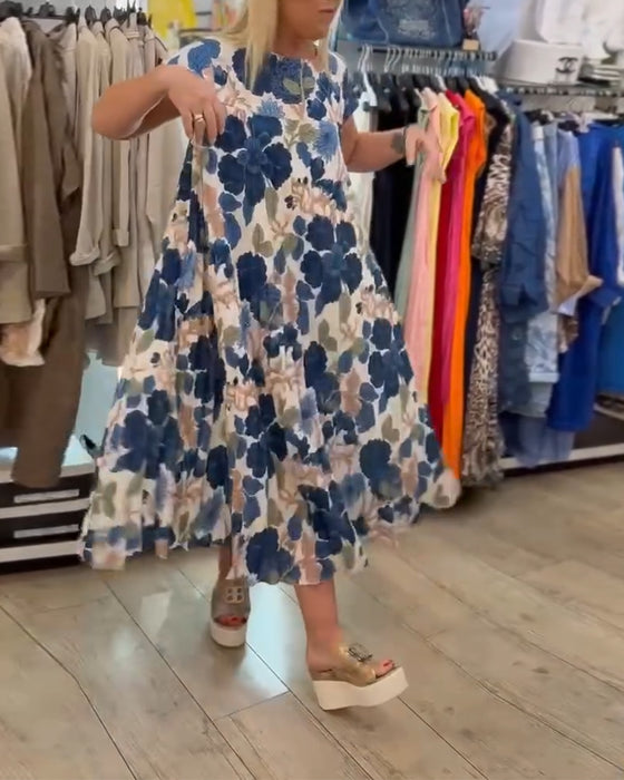 Kjole Rundhals Blomstertrykk Elegant