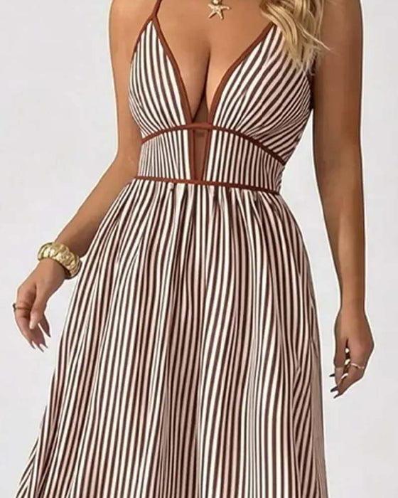 Kjoler Dyp V-Hals Spaghetti Stropp Stripe Lang