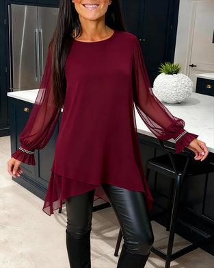 Bluse Perlet Puffermer Rund Hals