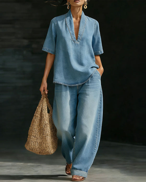 Sett Vasket Denim V-Hals
