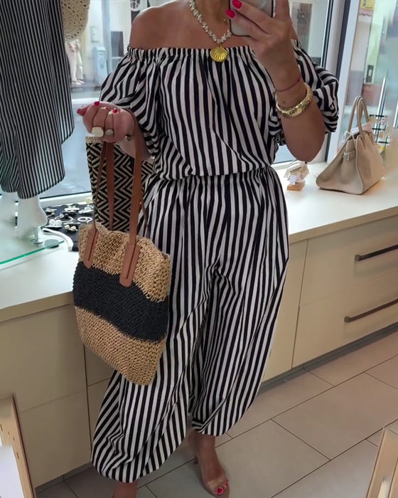 Jumpsuit Avslappet Skulderfri Stripete
