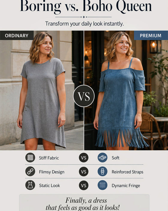 Kjole Spagettistrap Frynser Solid Off-Shoulder