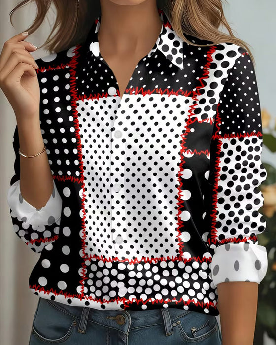 Skjorte Polka Dot Lang Erme Fargeblokk