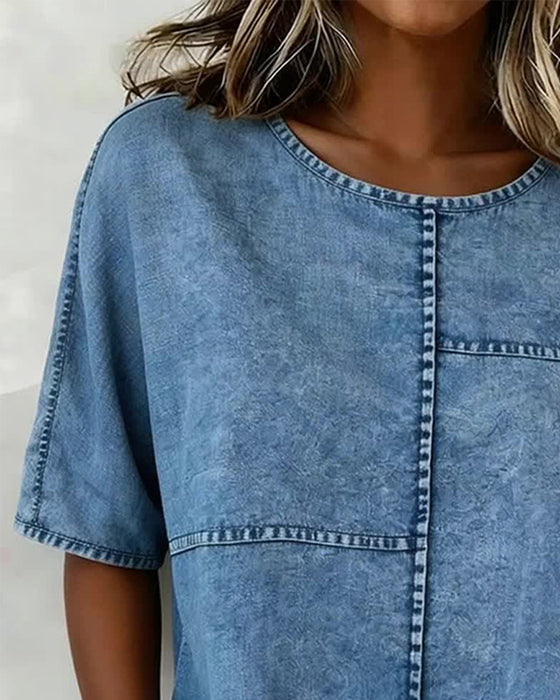 Topp Nedslitt Denim Kort Erme