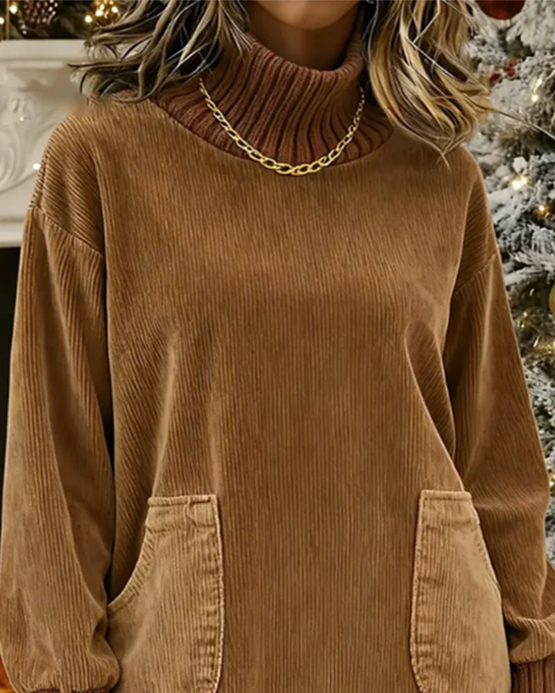 Retro Kjole Med Høy Hals Og Lange Ermer