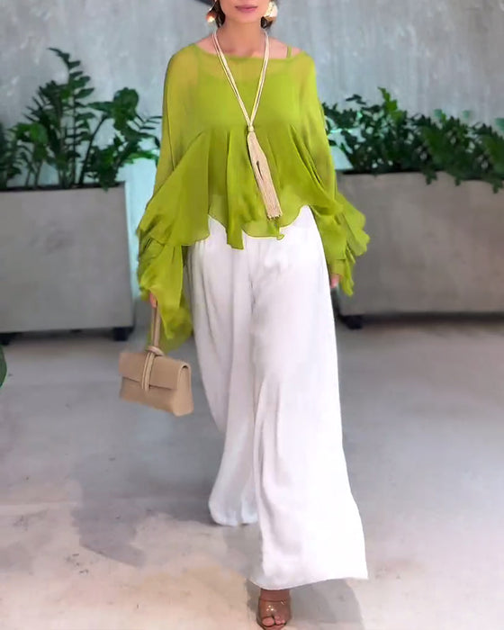 Bluse Med Elegant Ensfarget Stil