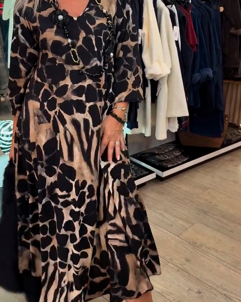 Kjole Leopard Zebra Løs Lang Erm