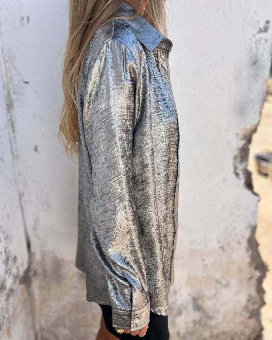 Bluse Langermet Fin Skimmer Lomme Knappefront