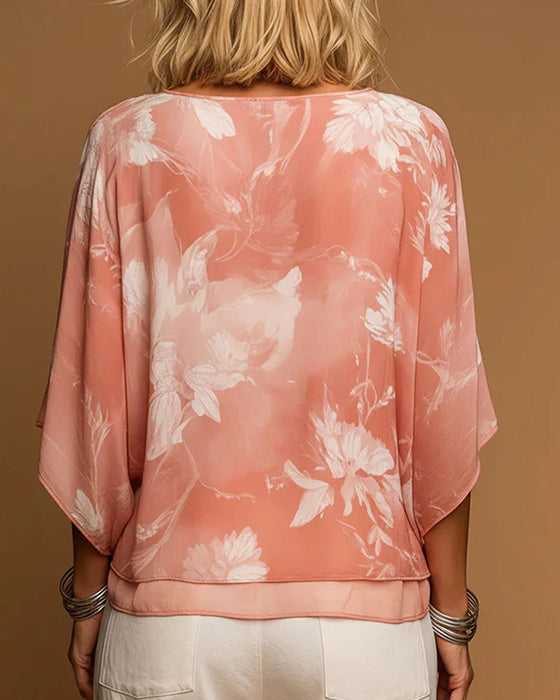Bluse Blomstret Flaggermus Erme