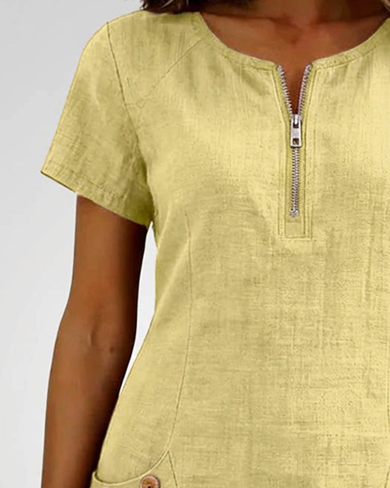 Kjole Glidelås Lomme Bomull Lin