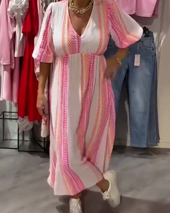 Kjole Dame V-hals Trykk