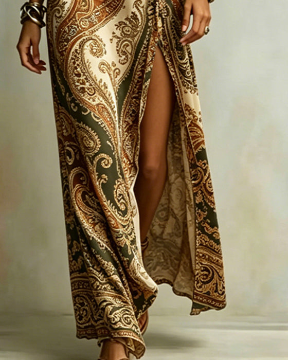 Kjole Paisley Enskulder Slips Spalte Maxi