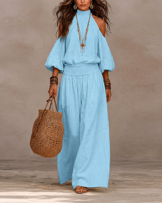 Sett Off-Shoulder Langermet Rynket Bukser
