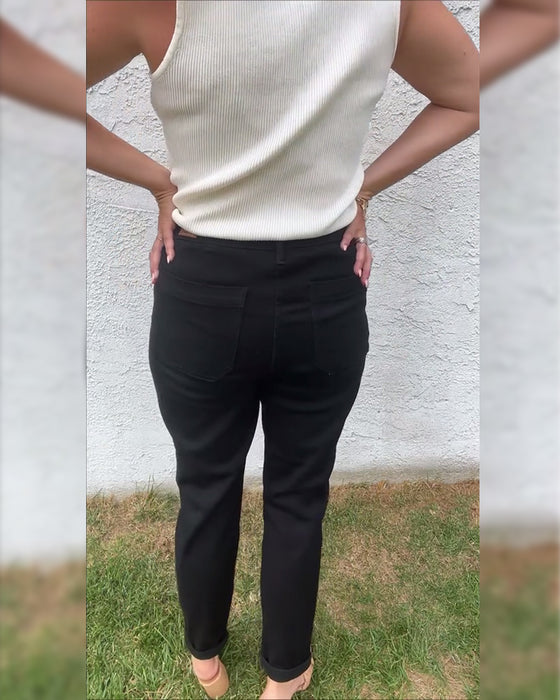 Bukser Ensfargede Uformelle Stretch