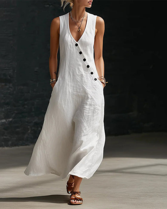 Kjole Solid Farge Knapp Vest