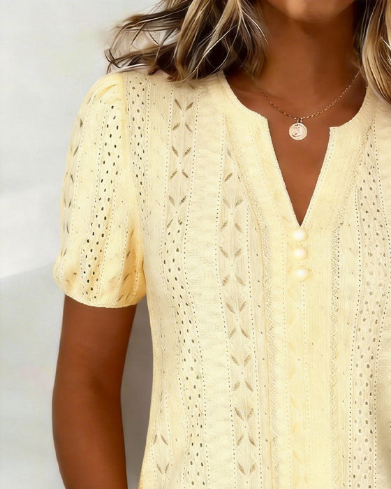 Bluse V-Hals Perle Knapp Boble Erme
