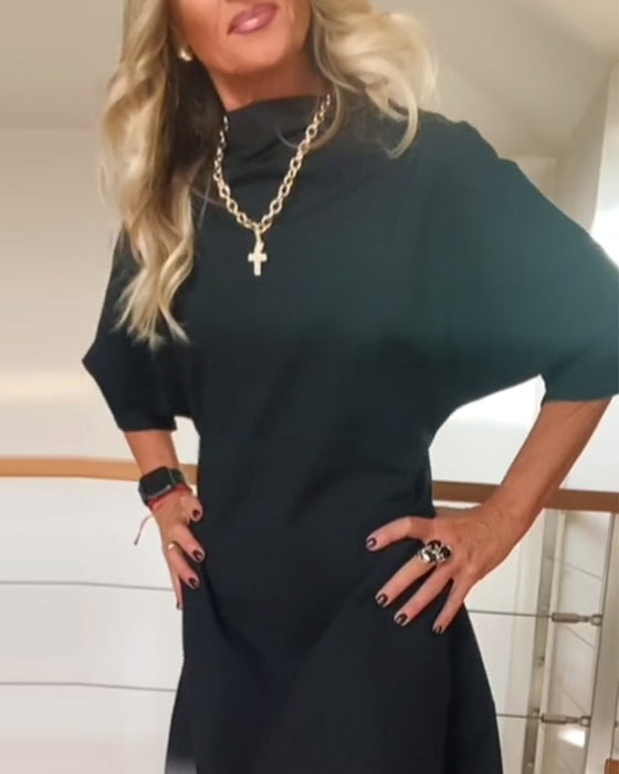 Ensfarget løs fritidskjole med høy krage