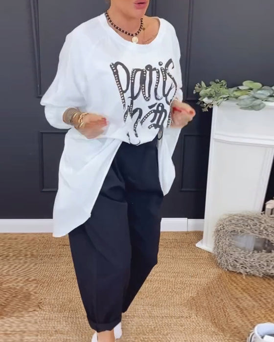 Topp Rund Hals Uregelmessig Bokstavtrykk