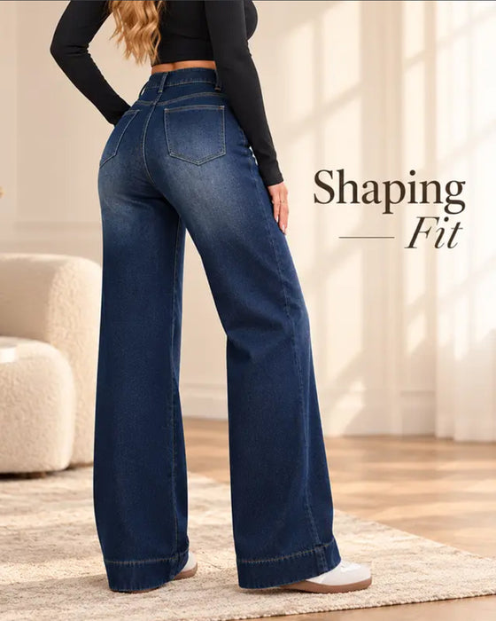 Jeans med fleecefôr, brede ben