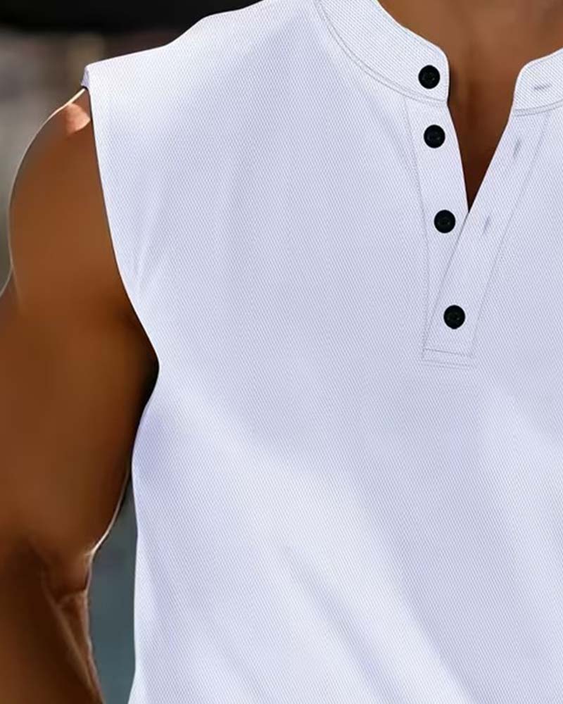Tanktop Menn Henley Ensfarget Sport