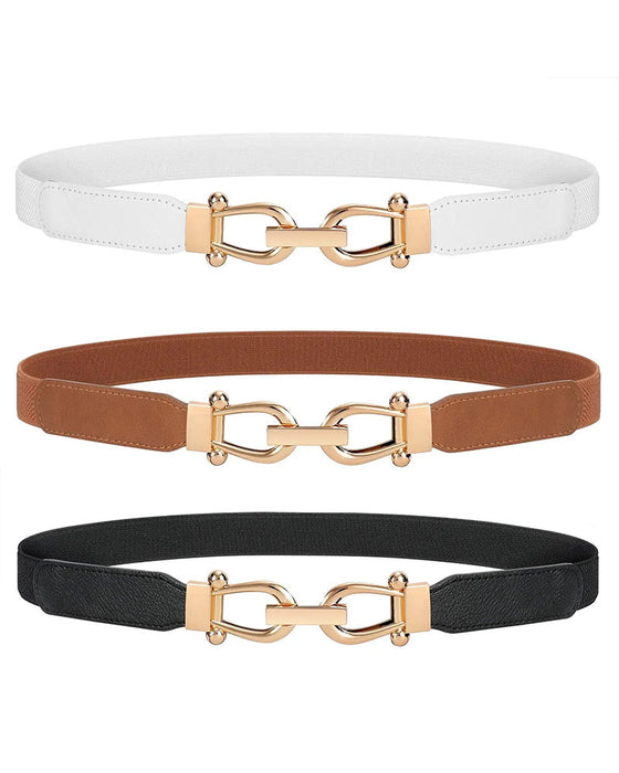Kvinner Stretch Midjebelte Retro Elastisk Smalt Belte For Damer Med Gullspenne