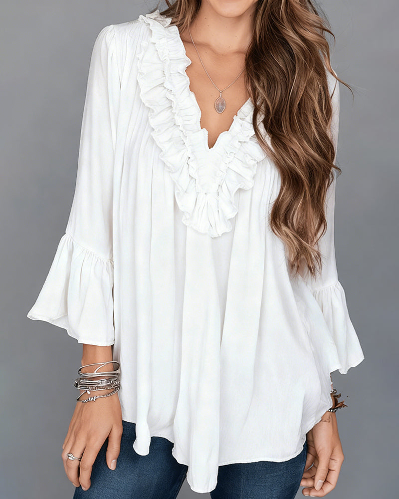 Bluse Elegant V-Hals Rysj