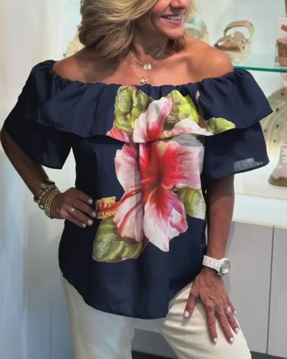 Bluse Blomstertrykk Off Shoulder